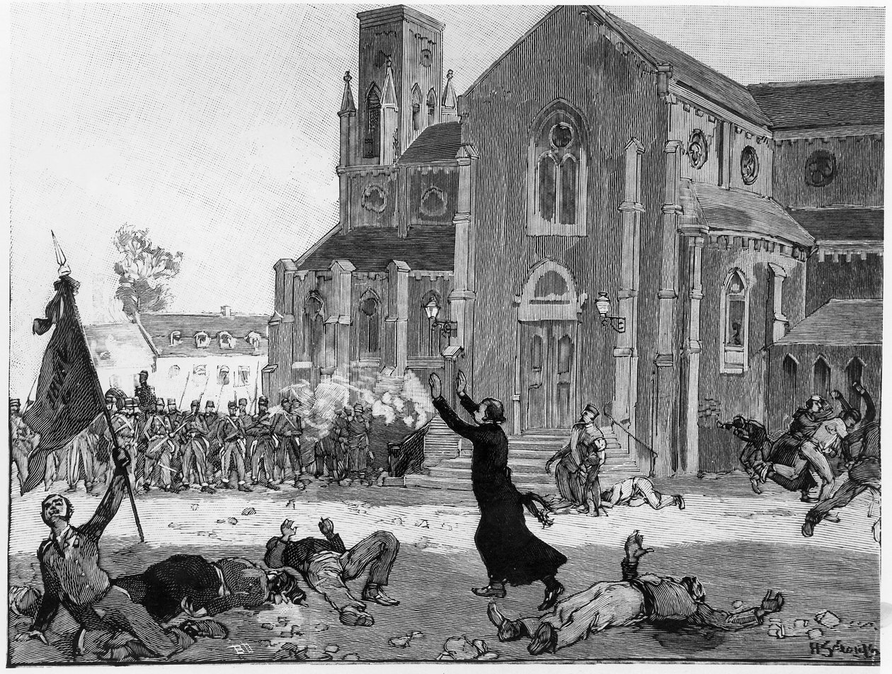 Et opprør på rådhusplassen ved Fourmies, illustrasjon fra Le Monde Illustre, 9. mai 1891 av French School