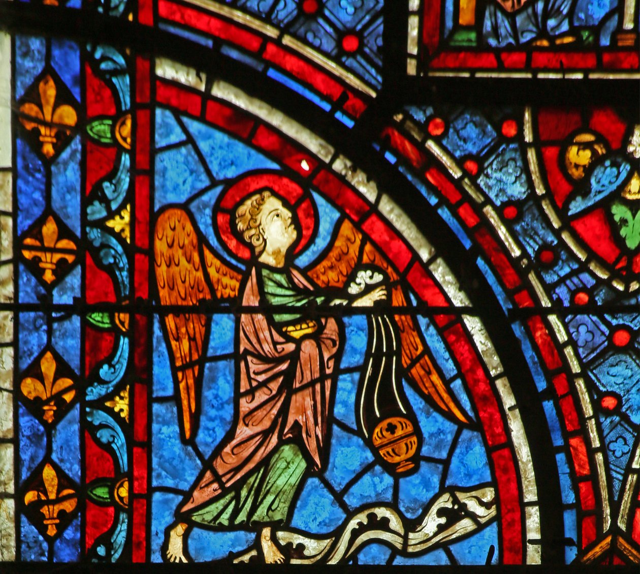 En engel - fra vinduet Death and Glorification of the Virgin Mary av French School
