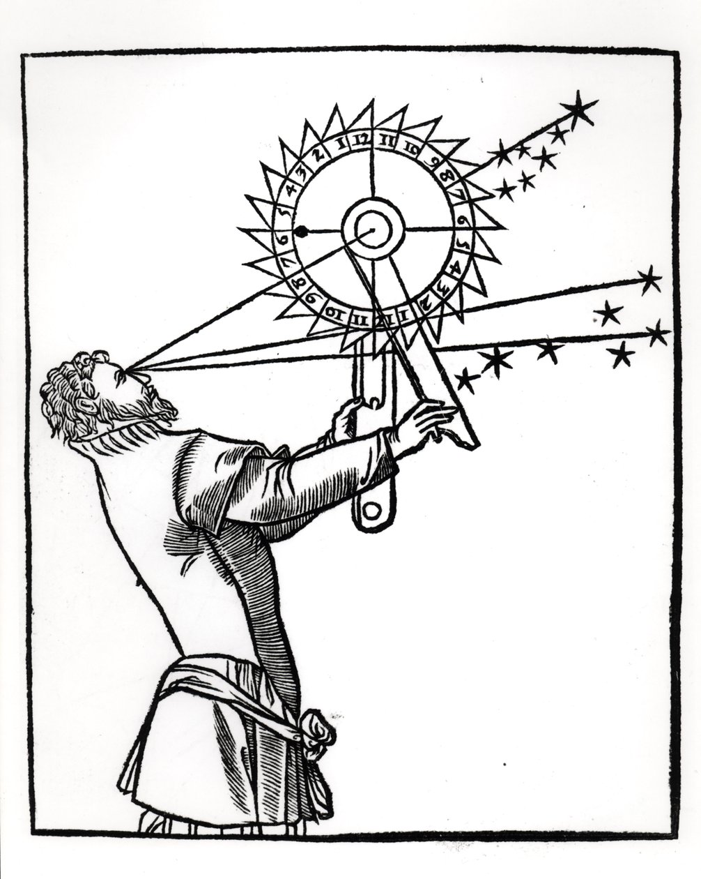 En astrolabium, illustrasjon fra Cosmographia av Petrus Apianus (1495-1552), utgitt i Paris av Vivant Gualtherot, 1551 Vivant av French School