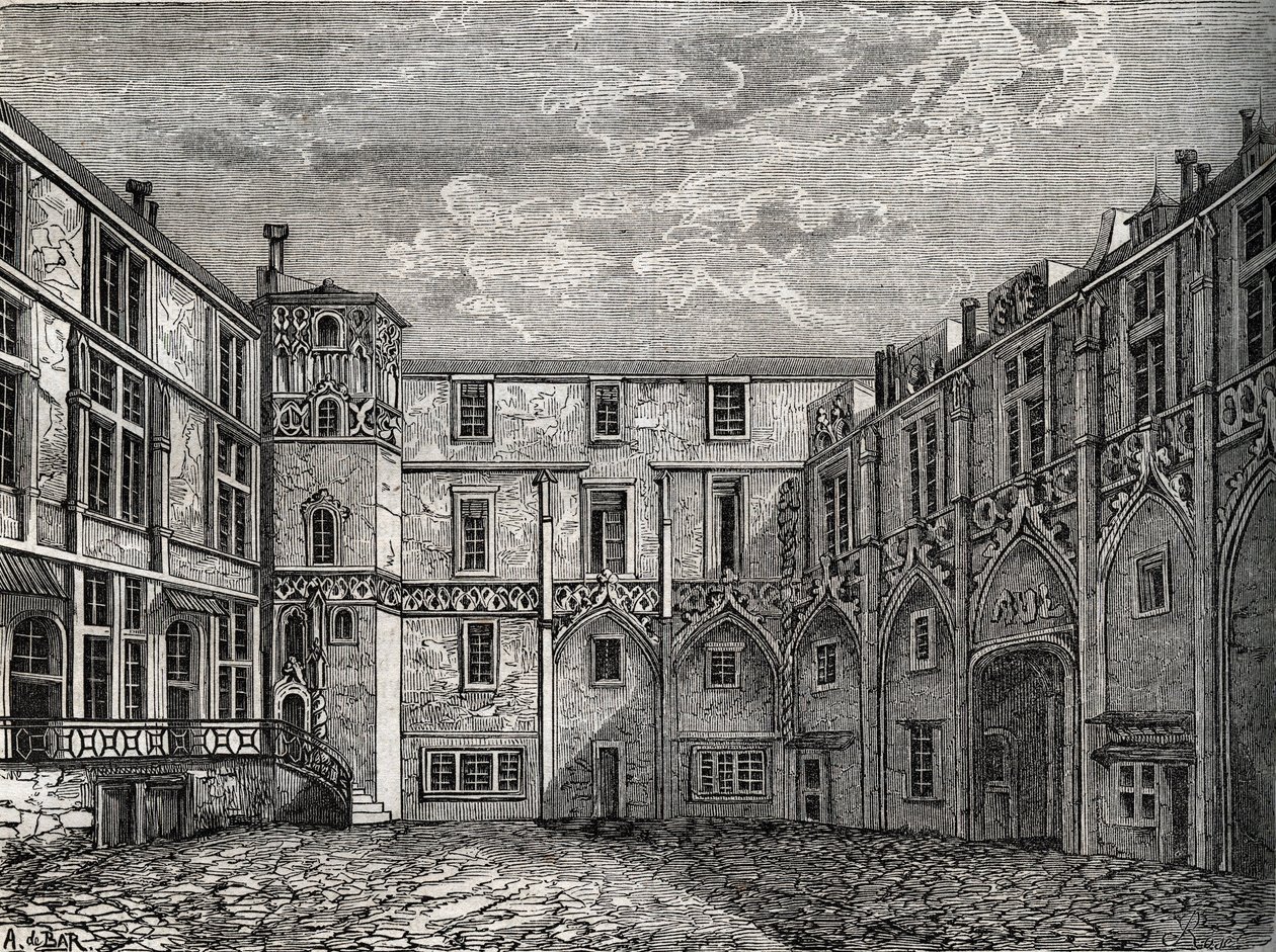 Ancien hotel de la Tromoille, rue des Bourdonnais, Paris (1. arr) Gravering i "" Fysisk, sivil og moralsk historie i Paris: fra de første historiske tider til i dag" av Jacques Antoine Dulaure av French School
