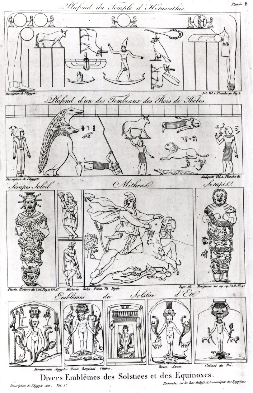 Gamle egyptiske og persiske religiøse og astronomiske illustrasjoner og symboler av French School
