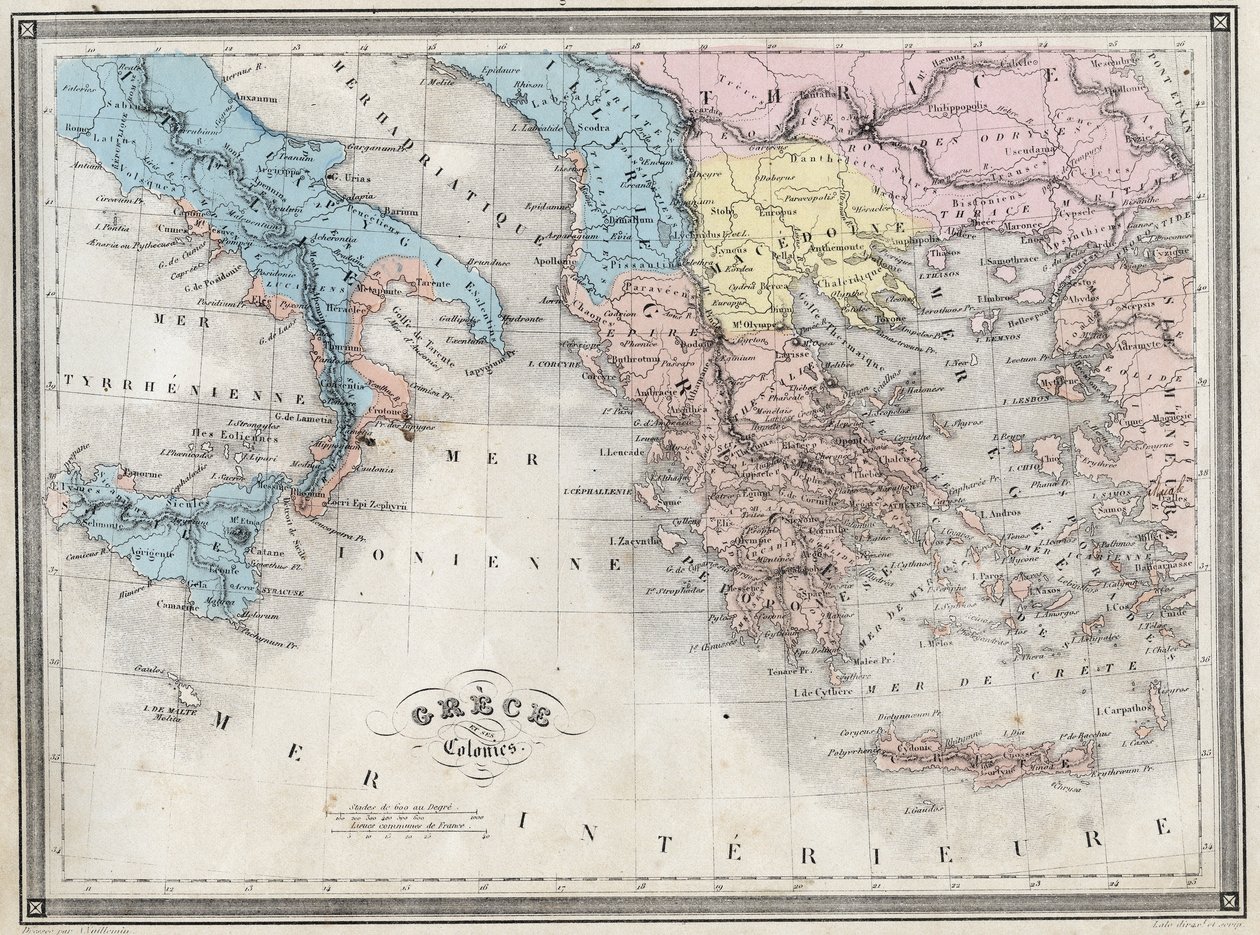 Antikkens Hellas og dets kolonier - Plate fra "Universal Atlas of Ancient and Modern Geography for Residential Schools" av Vuillemin - ca. 1845 av French School