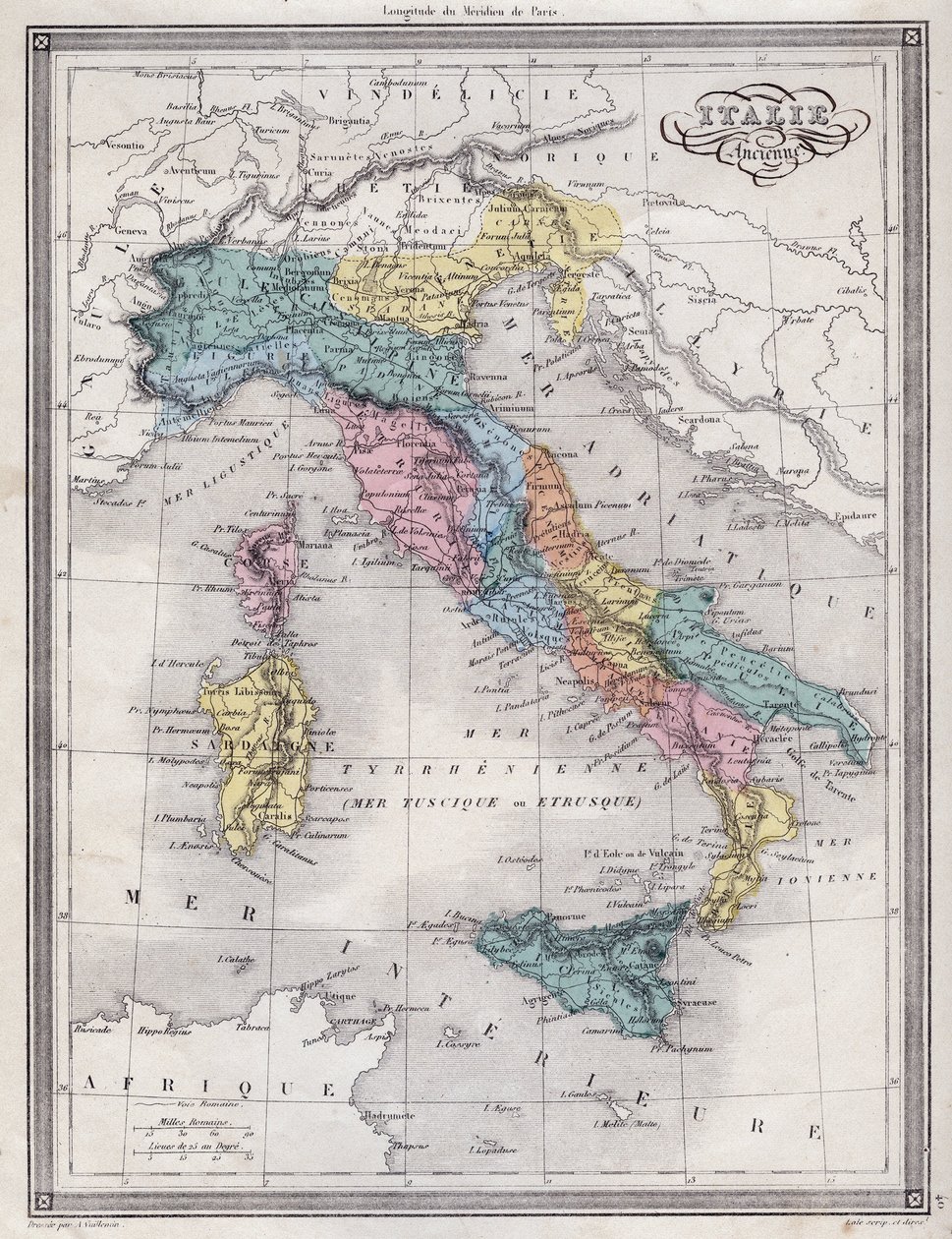 Det gamle Italia - Plate hentet fra "" Universal Atlas of Ancient and Modern Geography for Residential Schools"" av Vuillemin - ca. 1845 av French School