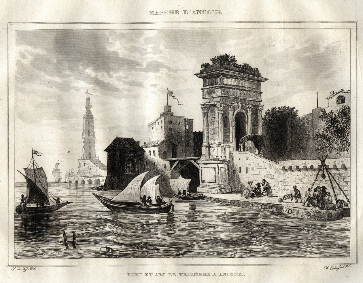 Ancona - Ancona - Italy - The Arch of Trajan, ancient Roman work attributed to Apollodoro - The Arch is placed in Ancona - Engraving from “” Italy Picturesque”” - Historical and Descriptive Painting of Italy” by M. de Norvins, Ch. Nodier 1834-1836. av French School
