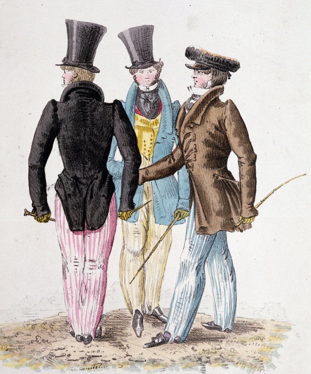 Anglomanere, menn i dress - litho av French School