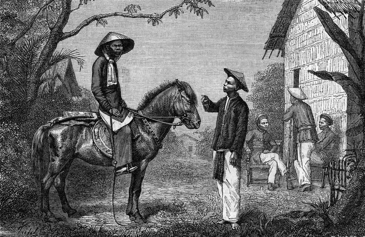 Annamite Tirailleurs en Indochine. Engraving in “Le Journal de la jeunesse”” av French School