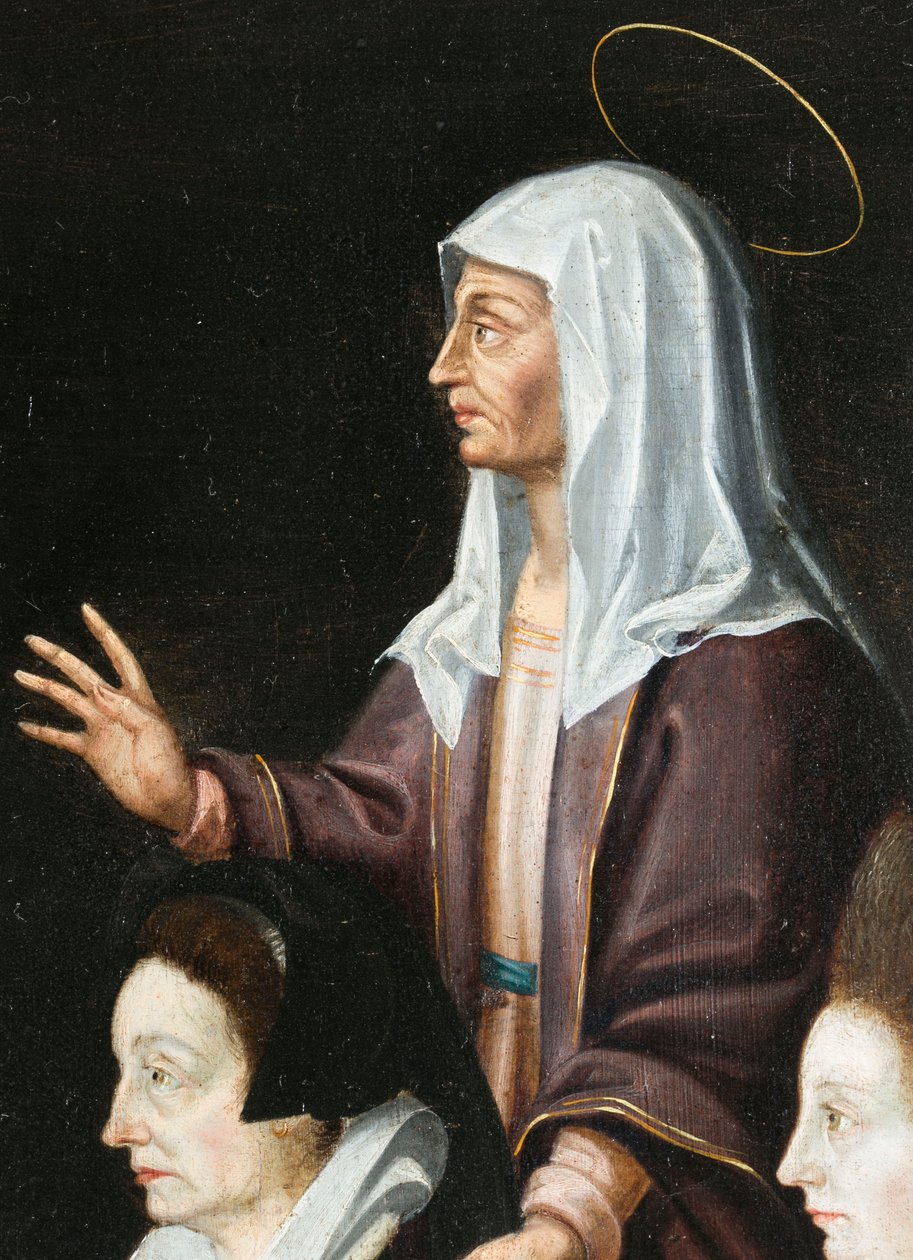 Anne Aubrey og hennes beskytter, detalj. Triptyk av Aubrey av French School