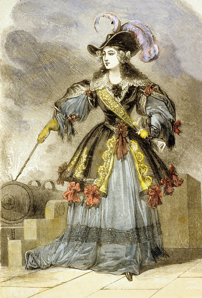 Anne Marie Louise d'Orleans avfyrer våpnene til Bastillen (fargegravering) av French School