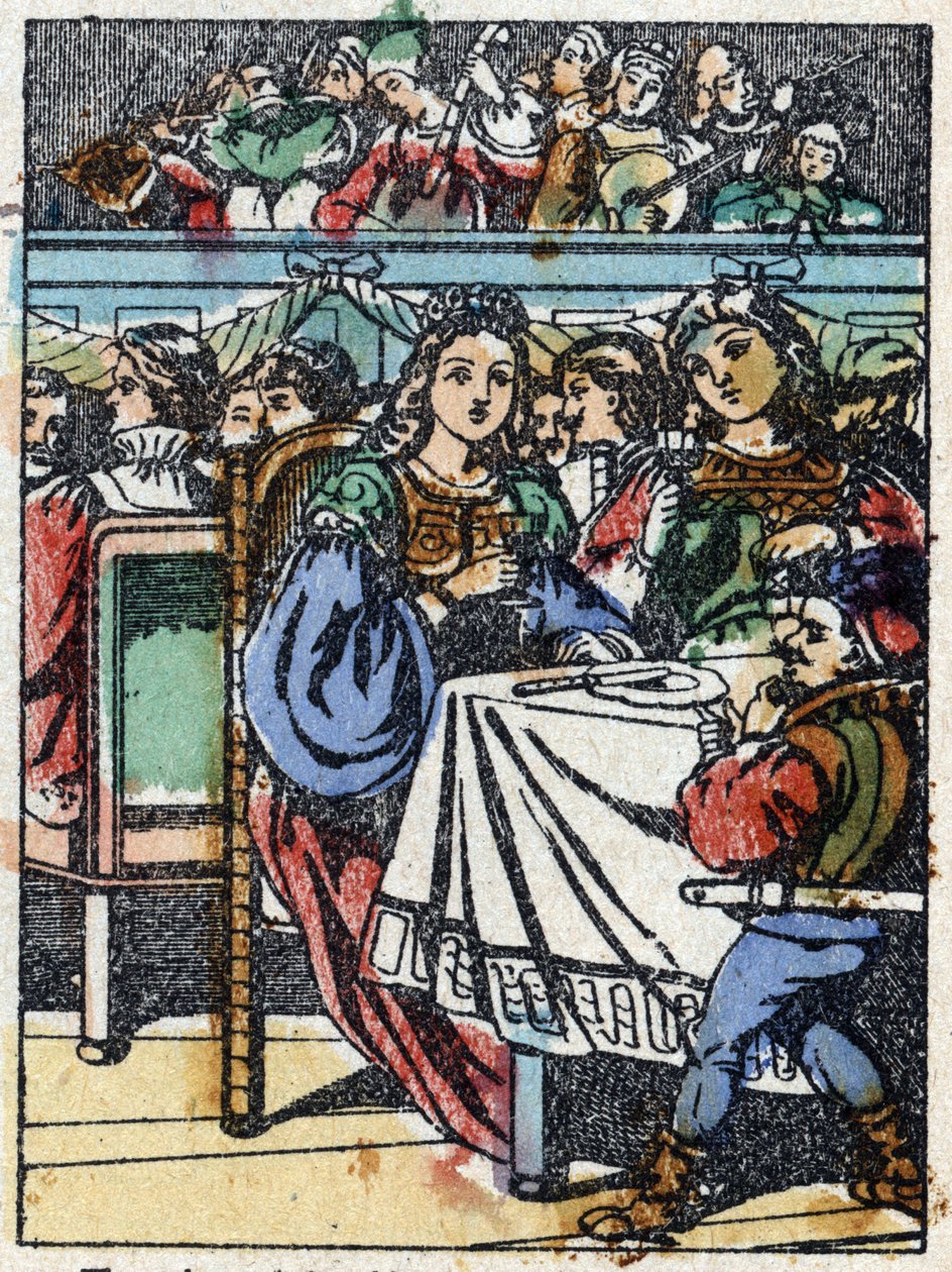 Anonym illustrasjon for "La belle au bois dormant", fortelling av Charles Perrault (1628-1703), fransk forfatter. Tregravering av Imaging Pellerin - Epinal, sd. Sent på 1800-tallet. av French School