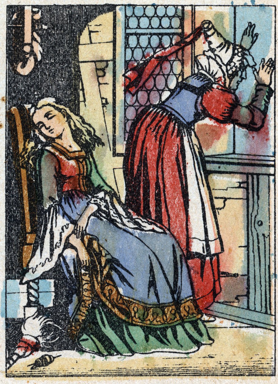 Anonymous illustration for “La belle au bois dormant”, tale by Charles Perrault (1628-1703), French writer. Wood engraving of Imaging Pellerin - Epinal, sd. Late 19th century. av French School