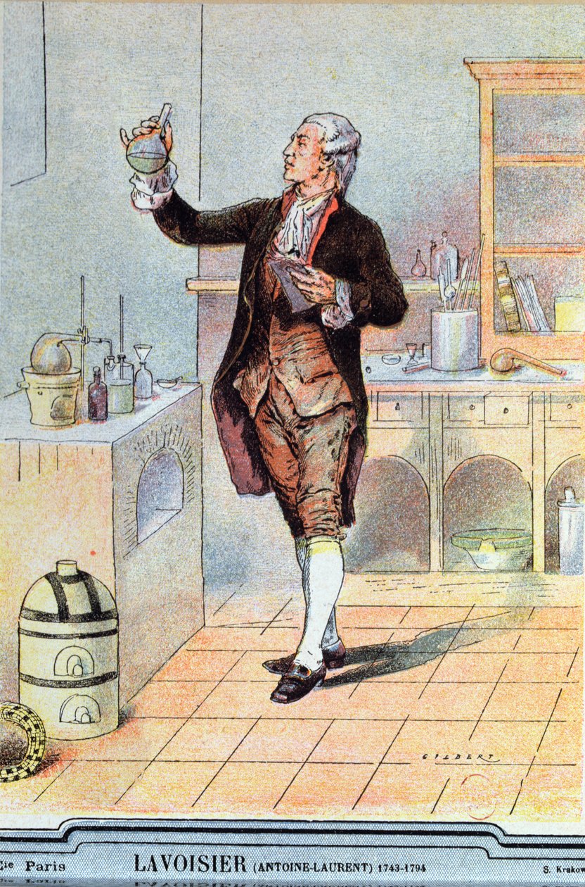 Antoine Laurent de Lavoisier (1743-94) illustrasjon fra en skolebok, ca. 1900 av French School