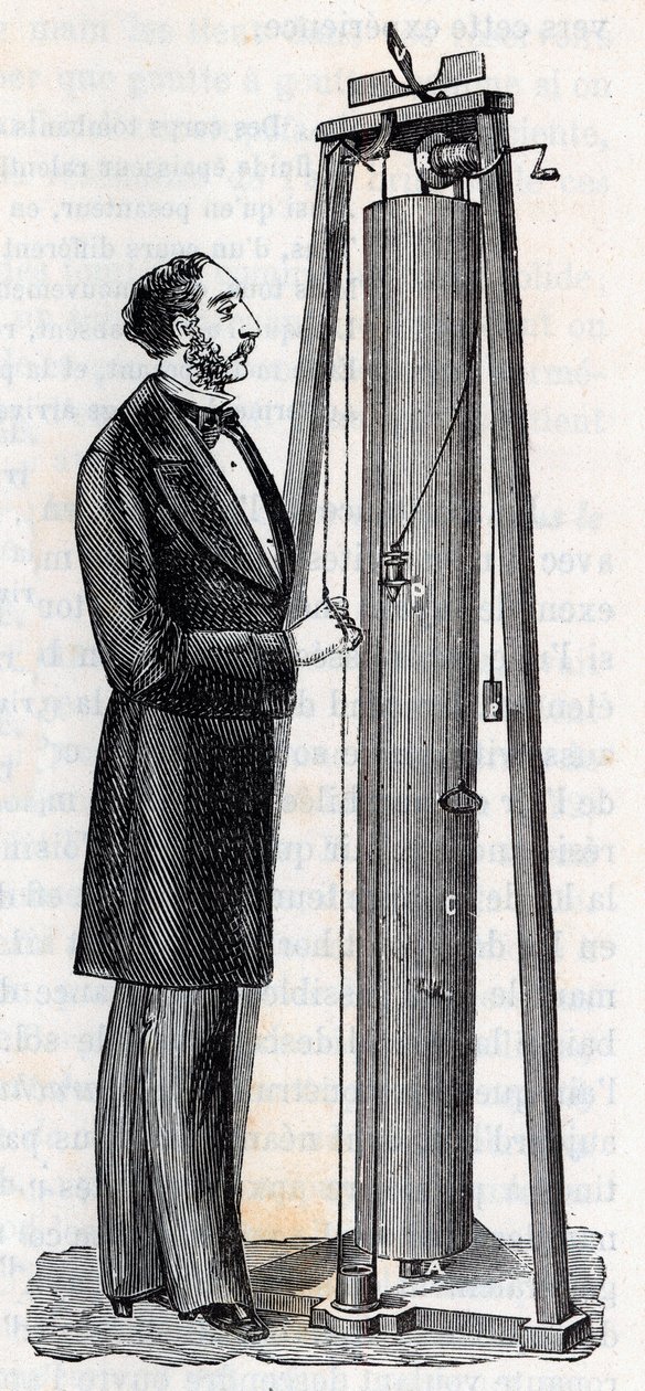 Apparatus by Arthur Jules Morin (1795-1880) apparatus for the study of the fall of bodies - Engraving in “” Sciences brought to the graces of all - Popular physics and chemistry”” by Alexis Clerc - End 19th century - Private collection av French School