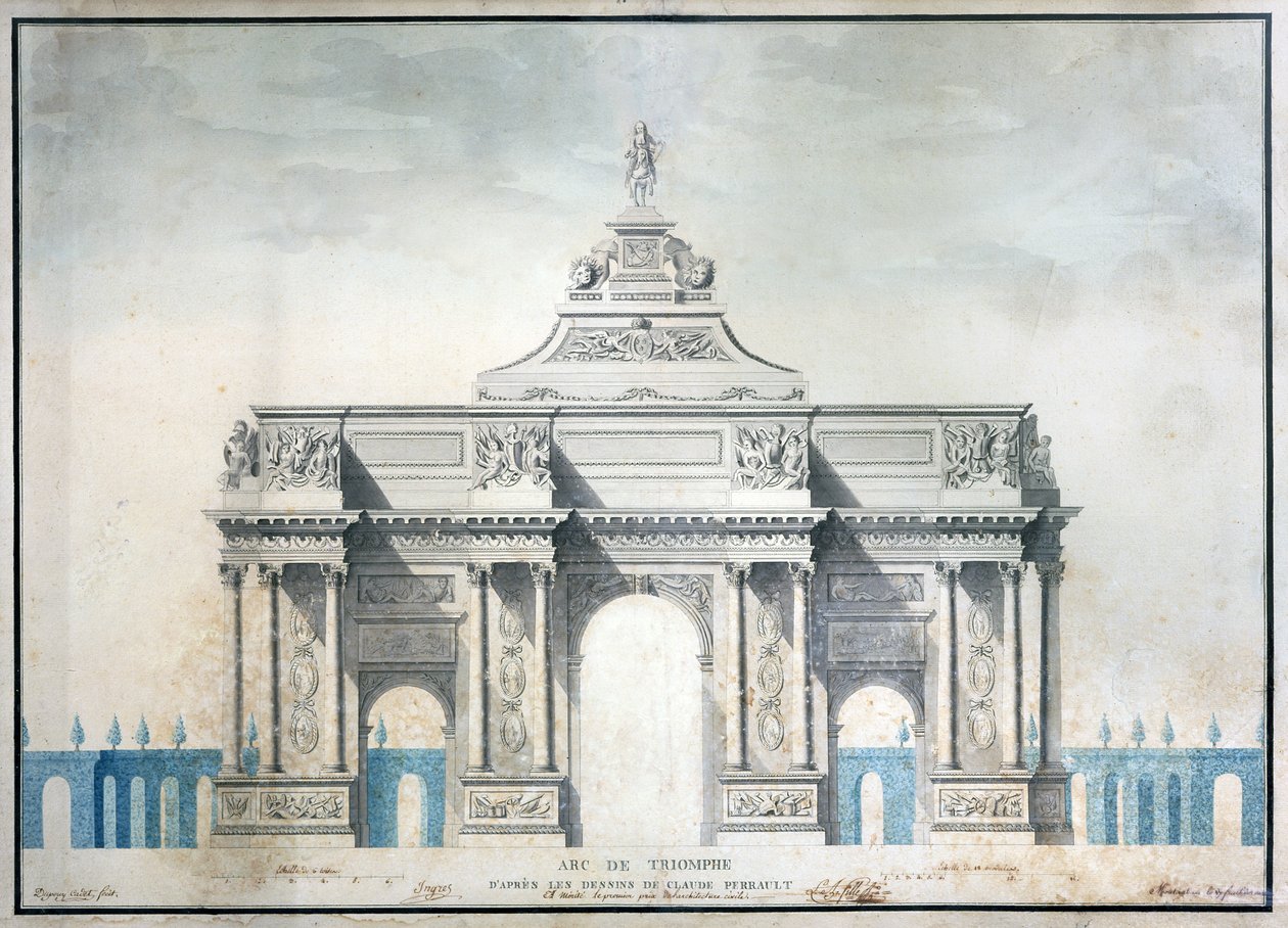 Arc de Triomphe, ca. 1810 (wc med penn og blekk på papir) av French School