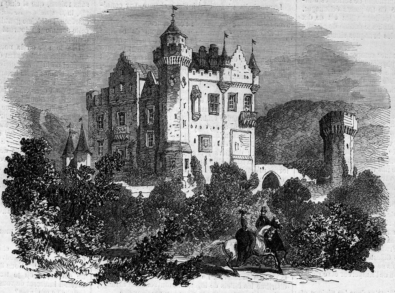 Arkitektur: utvendig utsikt over Abbotsford Castle (1824), der forfatteren Walter Scott bodde. Skottland av French School