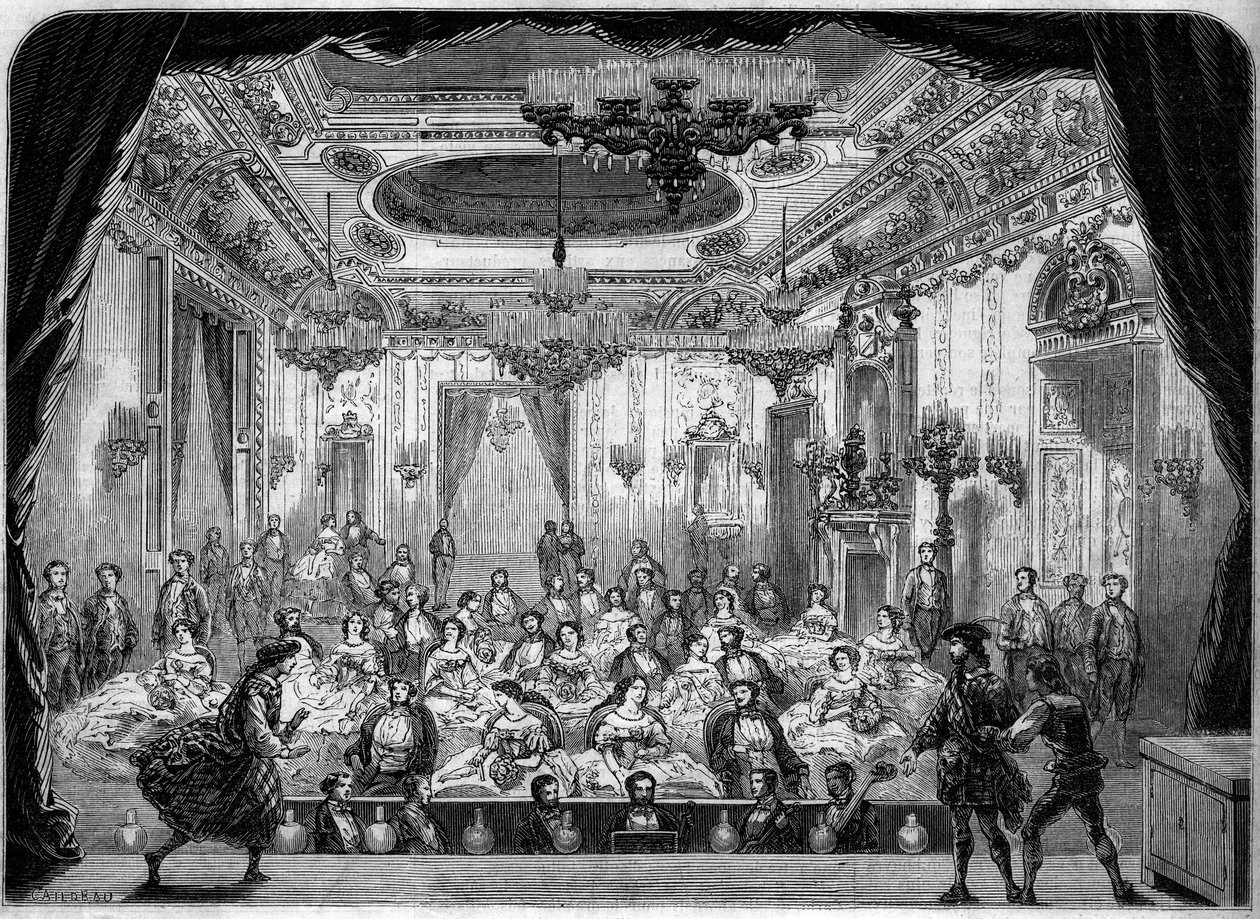 Architecture: interior view of the performance hall (17th century) in Baden Baden, Germany av French School