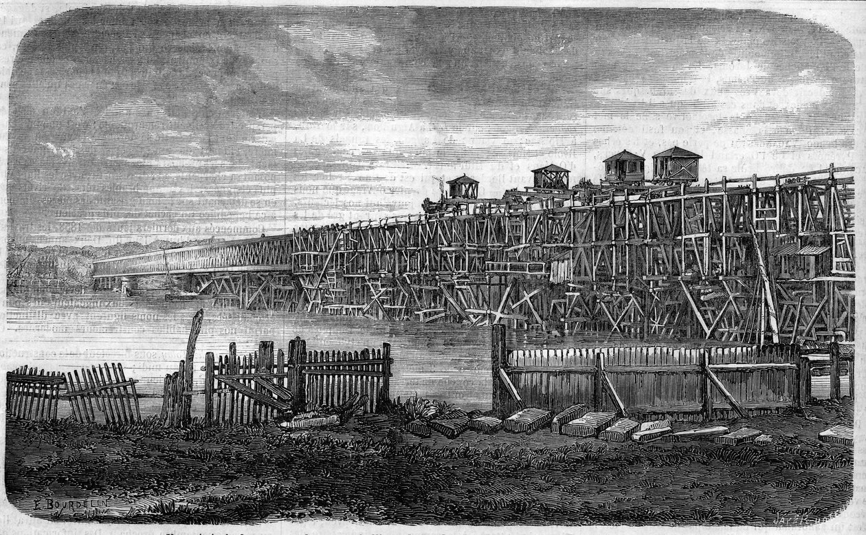 Arkitektur: utsikt over verkene til Metallic Bridge of Bordeaux, Gironde (33) av French School