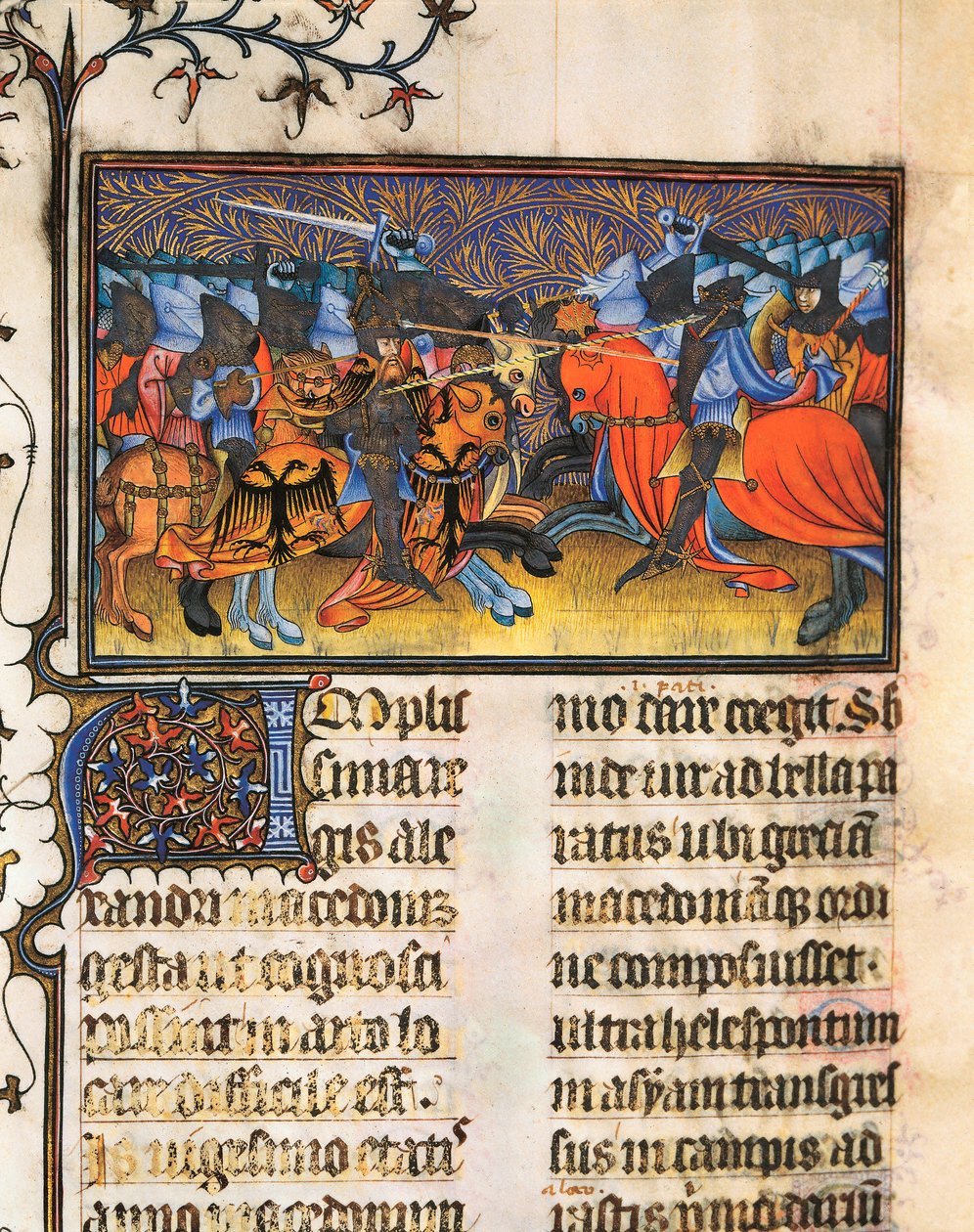 Hærens jagerfly. Miniatyr hentet fra manuskriptet til Francesco Petrarch eller Petrarch (1304-1374) italiensk lærd, poet og humanist, De Viris Illustribus,, 23rv. Universitetsbiblioteket i Valencia. av French School