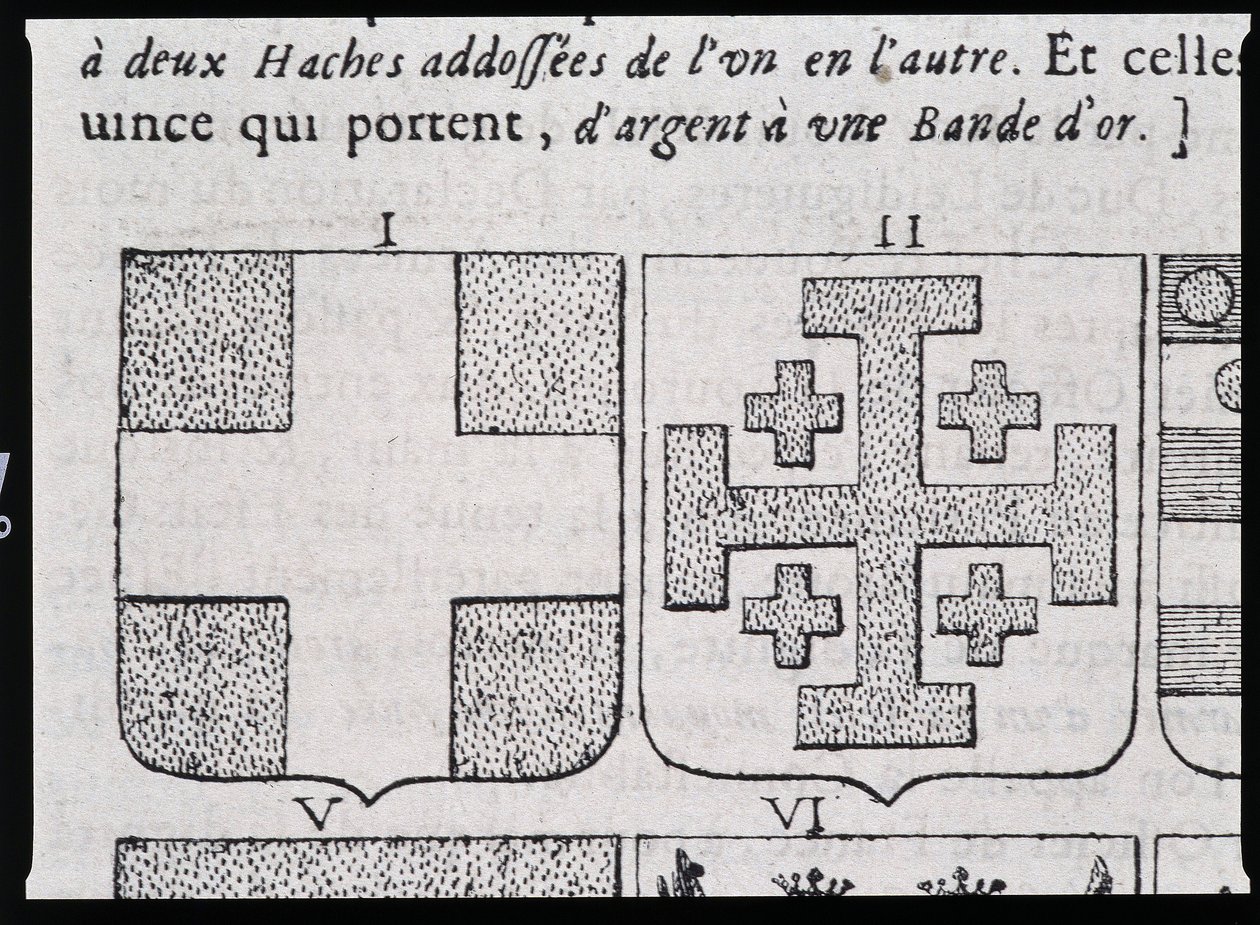Armes de Montmorency et Godefroy de Bouillon - i "" Den vraye og perfekte vitenskapen om våpenskjoldet eller våpenindeksen"" av Pierre Paillot av French School