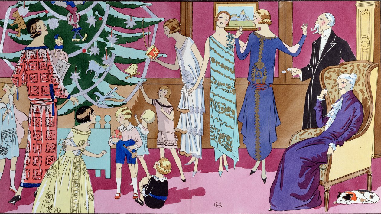 Rundt juletreet, motetallerken fra magasinet Art Gout Beaute, desember 1923 av French School