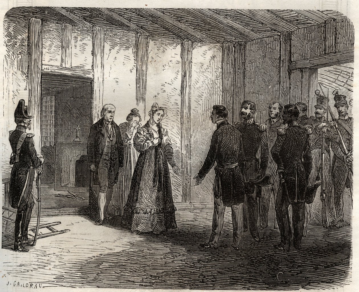 Arrestasjon av hertuginne av Berry (1798-1870 Marie-Caroline de Bourbon-Sicilia) i Nantes 7. november av French School