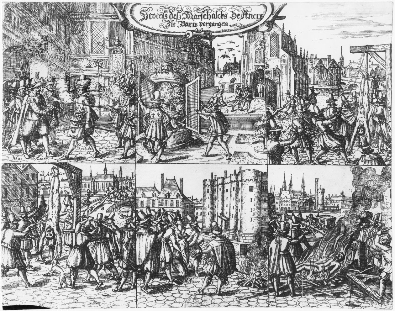 Arrestasjon, rettssak og tortur av Concino Concini, markis og marskalk av Ancre 24. april 1617 av French School
