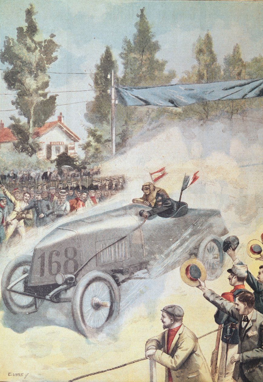 Ankomst til Bordeaux av vinneren av Paris til Madrid-løpet, fra Le Petit Journal, 1903 av French School
