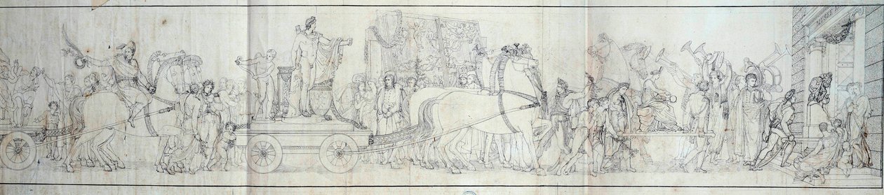 Ankomst til Paris av gjenstander erobret av den franske hæren i Italia Plyndring av kunstverk var hensikten med ekspedisjoner av Dominique Vivant Denon under ordre fra konsul Napoleon Bonaparte for Musee Napoleon (nå Louvre-museet) Gravering av av French School
