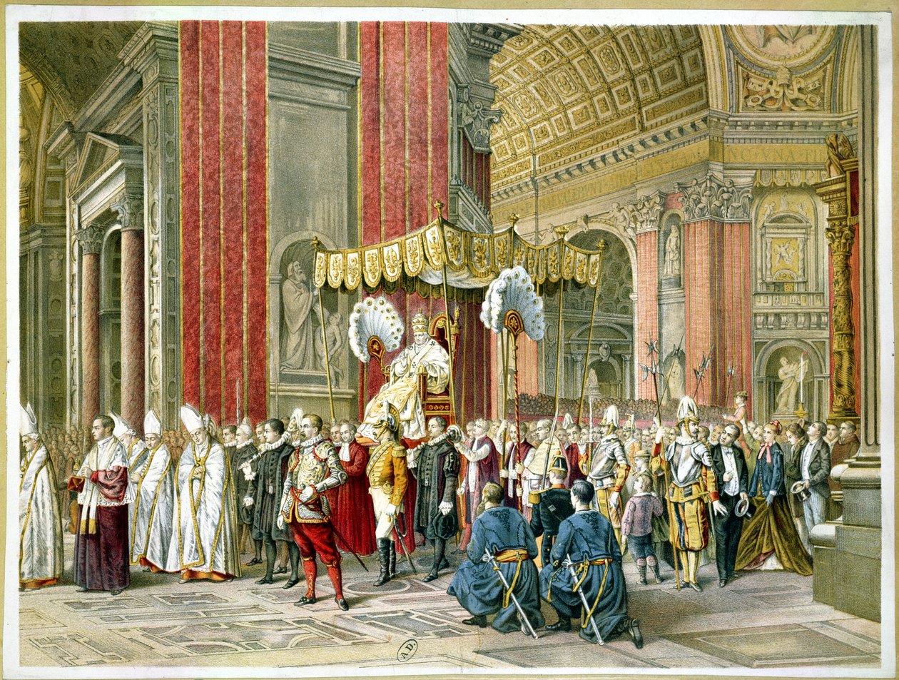 Ankomst av pave Pius IX (1835-1914) på sedia gestatoria ved åpningen av Det første Vatikankonsil 8. desember 1869 av French School