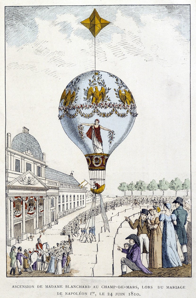 Madame de Blanchards himmelfart til Champs-de-Mars, ved bryllupet til Napoleon 1., 24. juni av French School