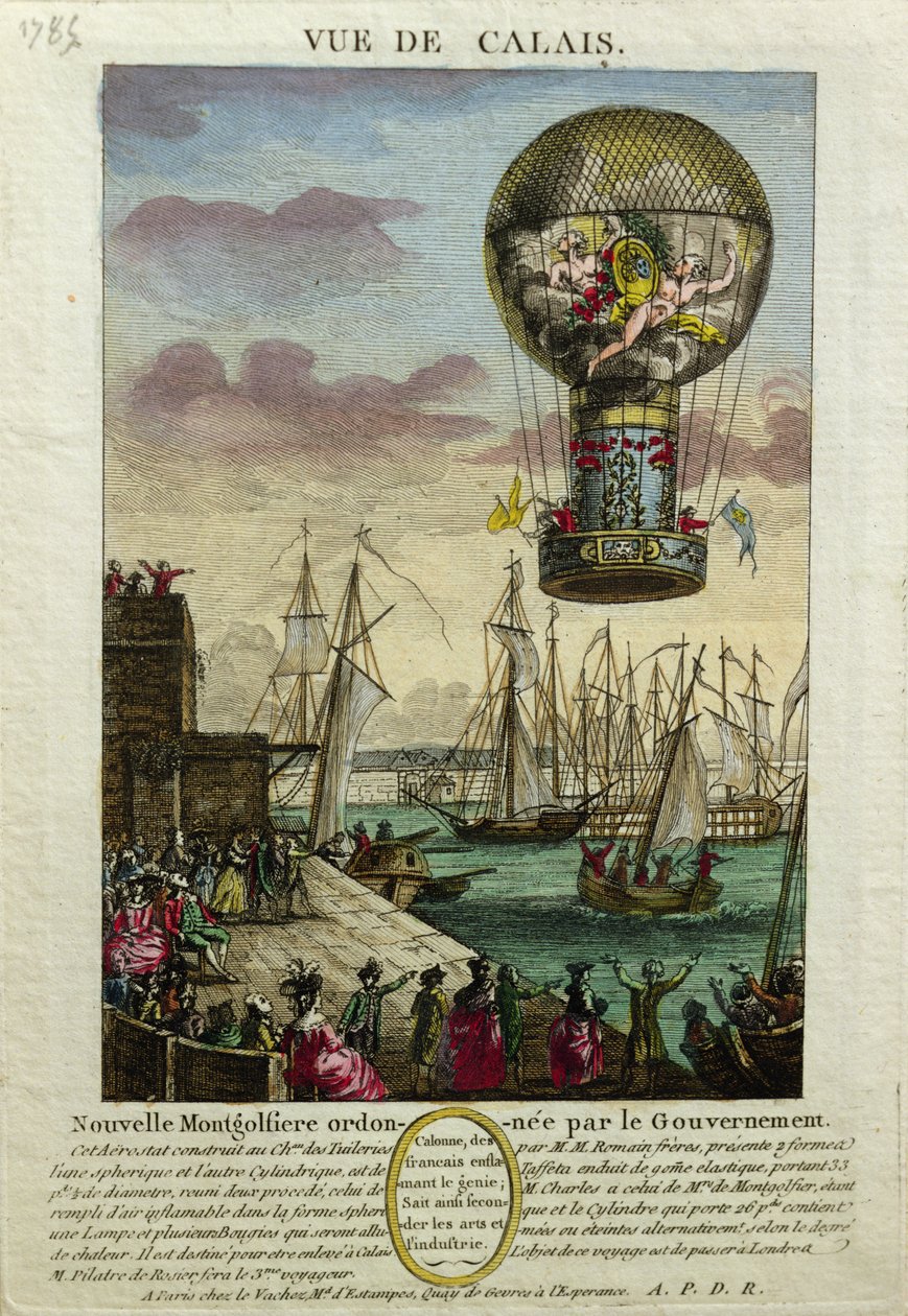 Oppstigning av en Mongolfiere varmluftsballong ved Calais i 1785 av French School