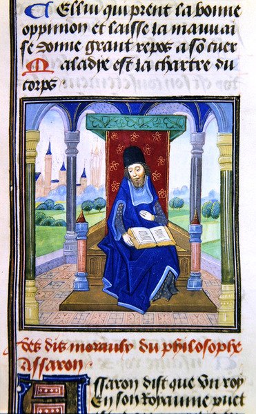 Assaron, fra Histoire des Philosophes, sent på 1400-tallet (vellum) av French School