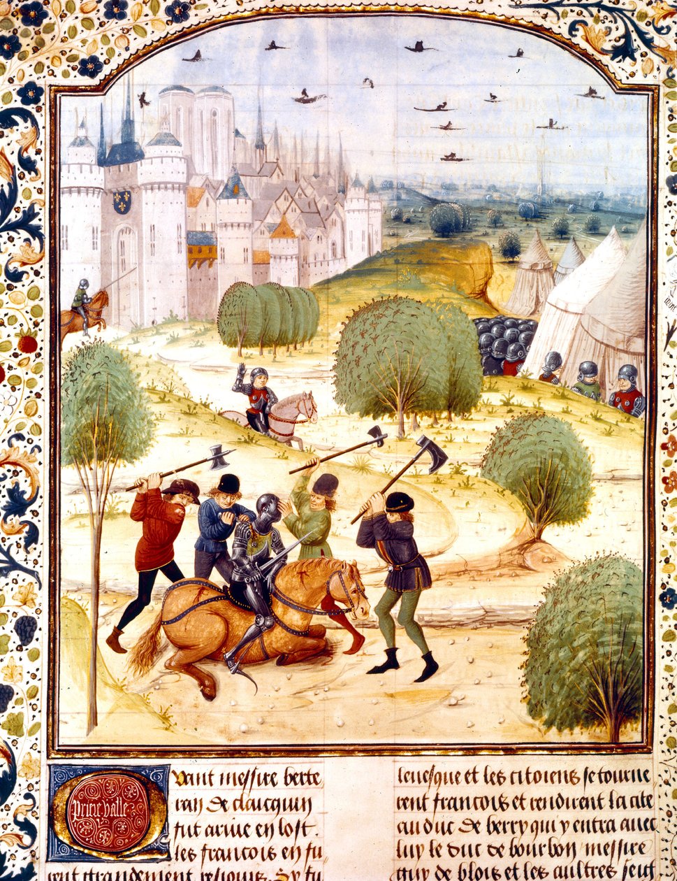 Attentat på en engelsk ridder utenfor Paris i 1437 (100 års krig) belysning fra Chronicles of England skrevet av Jean de Wavrin av French School