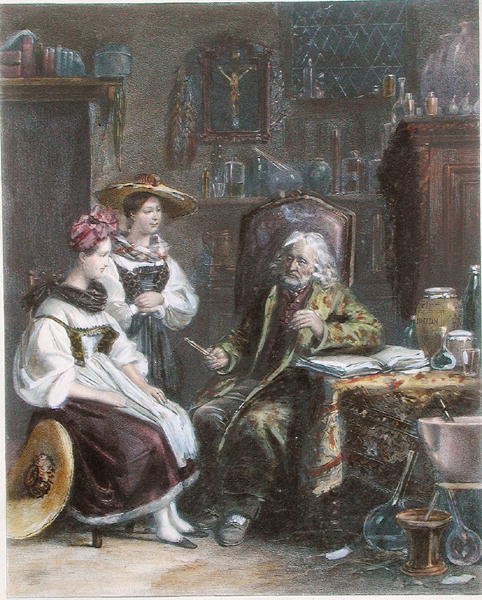 Hos landlegen, ca. 1840 (farge litho) av French School