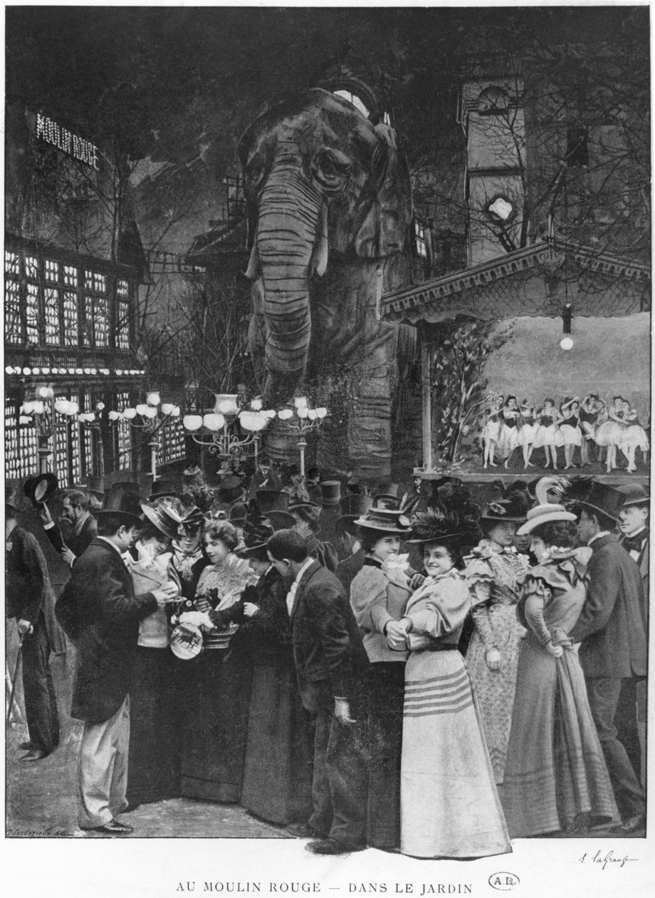 Ved Moulin Rouge, Paris, tidlig på 1900-tallet av French School