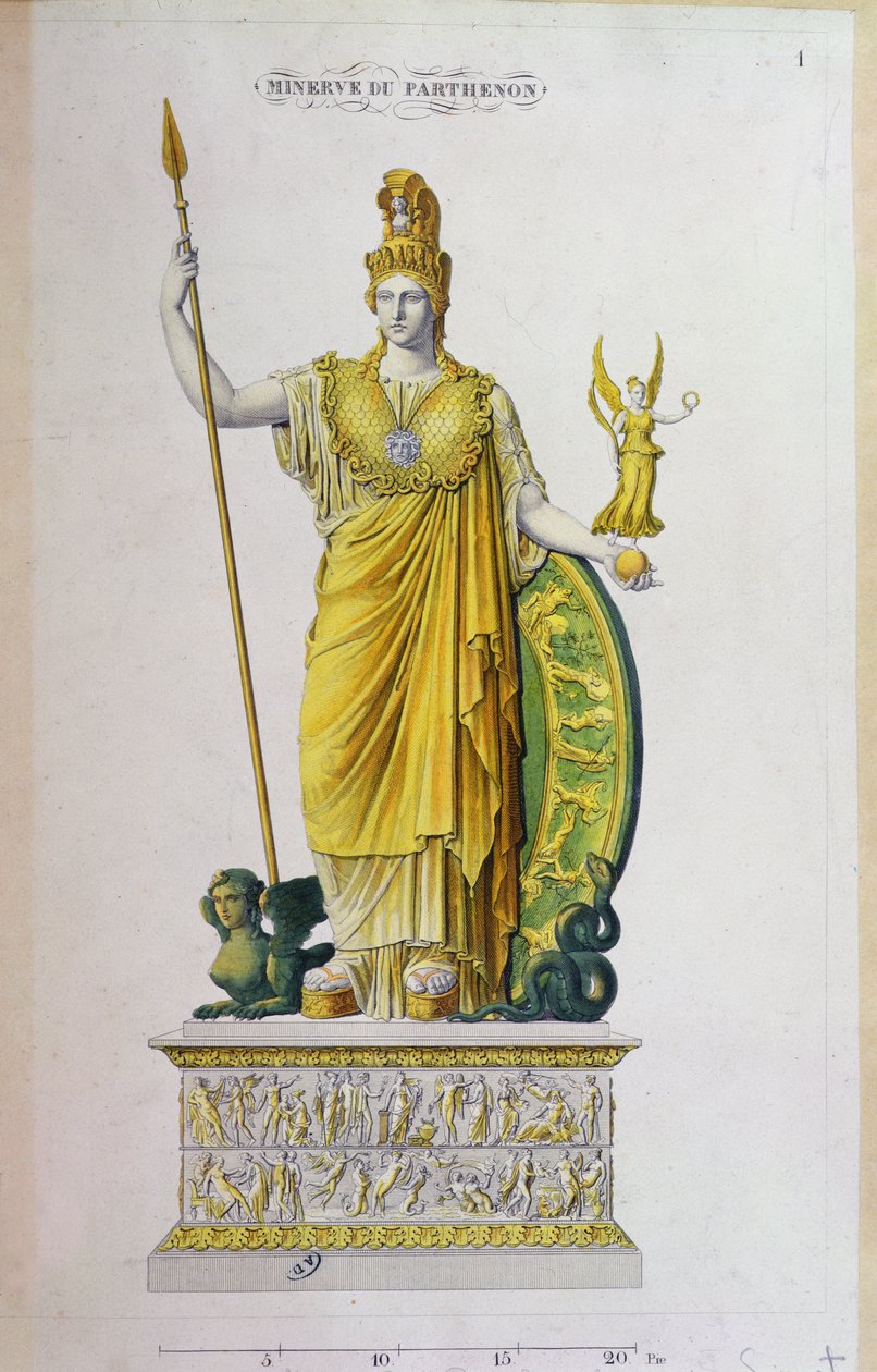 Athena Parthenos, statue fra Parthenon, Athen (fargegravering) av French School