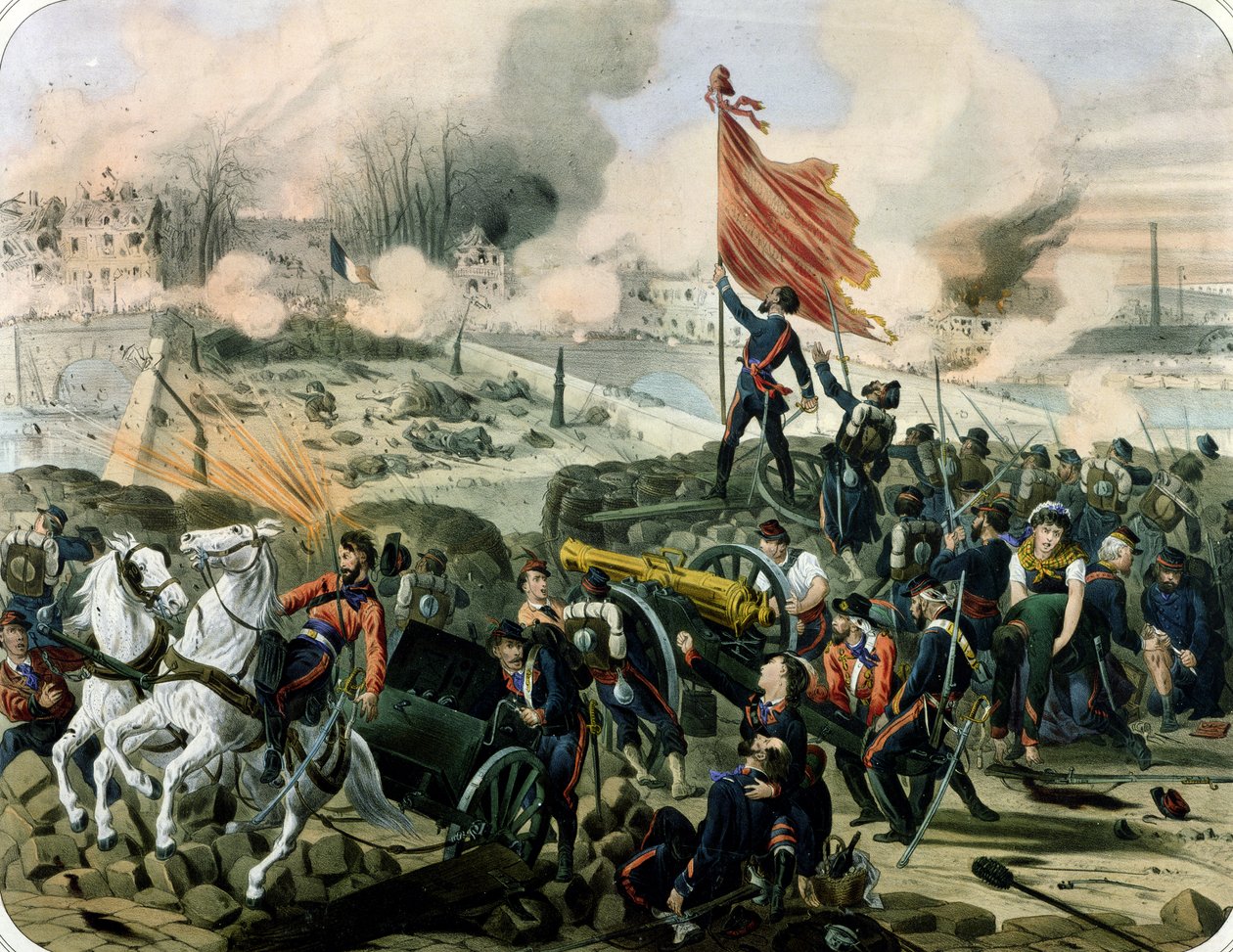 Angrep ved Pont de Neuilly og Courbevoie, 2. april 1871 (litho) av French School