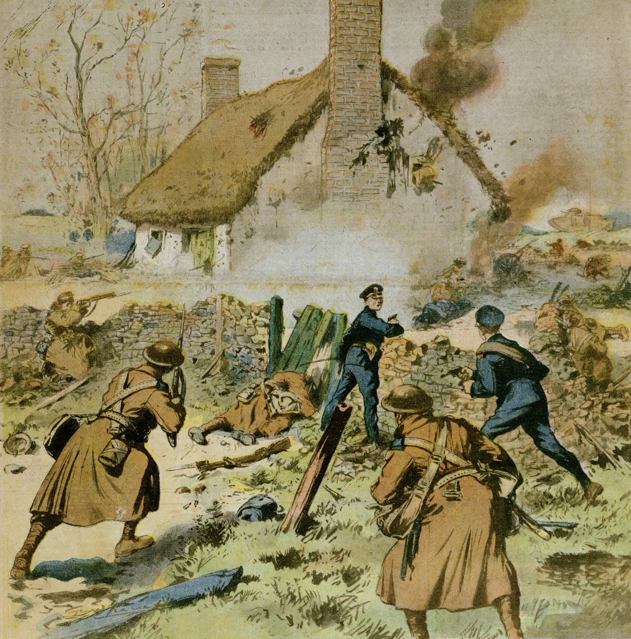 Angrep fra politi og britiske tropper på en gård okkupert av Sinn-Fein, forside av Le Petit Journal, 5. desember 1910 av French School