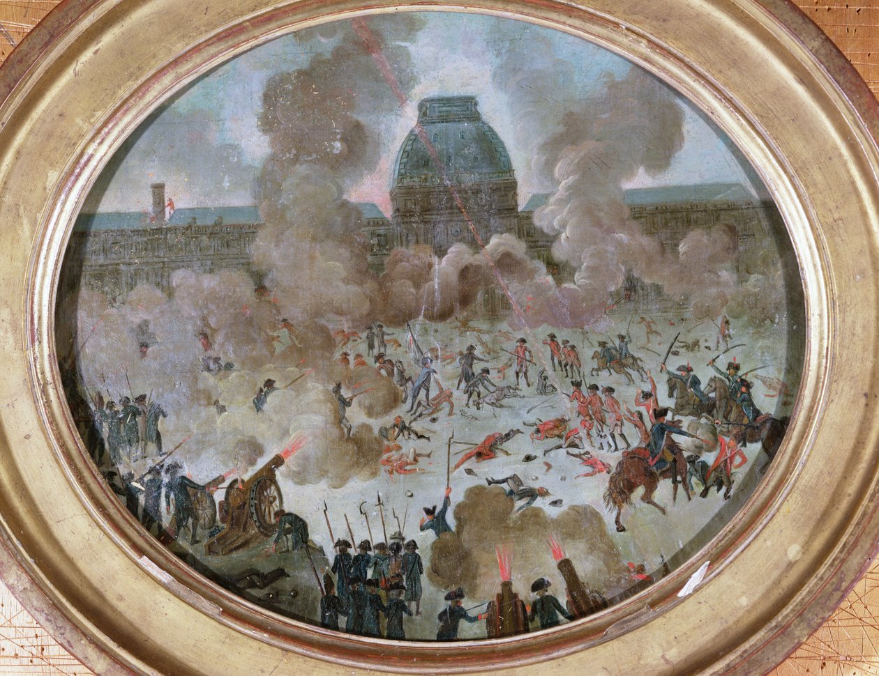 Angrep på Tuileriene, Paris, 10. august 1792 (gouache på lerret) av French School