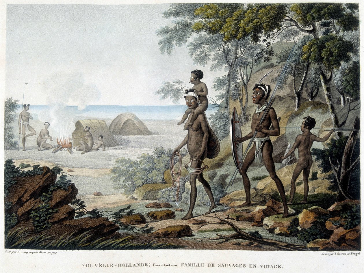 Australsk aboriginal familie på reise av French School