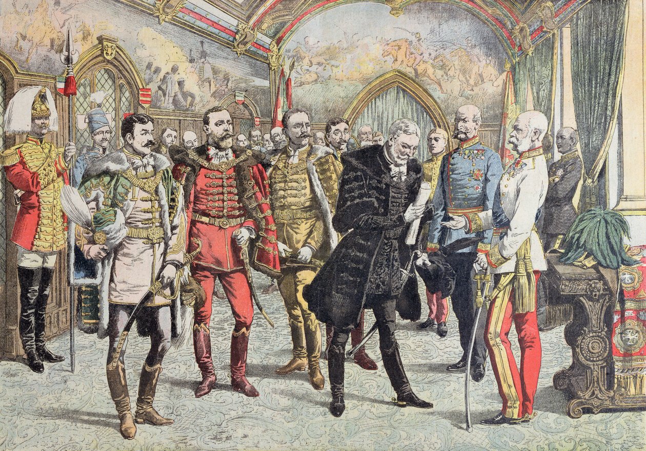Østerriksk-Ungarsk krise - mottak av ungarske magnater av keiser Franz Josef, illustrasjon fra Le Petit Journal, 15. oktober 1905 av French School