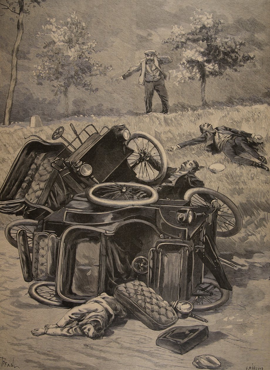 Bilulykke, illustrasjon fra Le Petit Journal: Supplement illustrerer, 1898 av French School