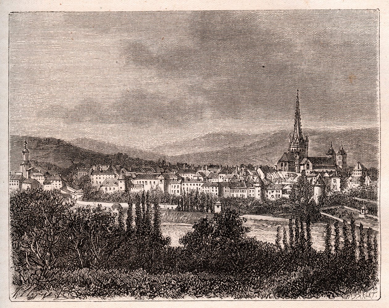 Autun - departementet Saone-et-Loire - gravering i "La France illustrée: geografi, historie, statistisk administrasjon" av VA Malt-Brown. 1884 av French School