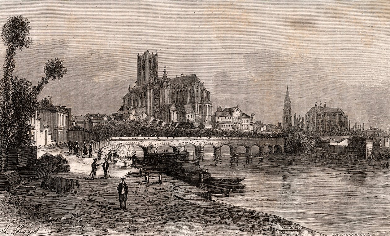 Auxerre - Bourgogne-Franche-Comte - gravering i "La France illustrée: geografi, historie, statistisk administrasjon" av VA Malt-Brown. 1884 av French School