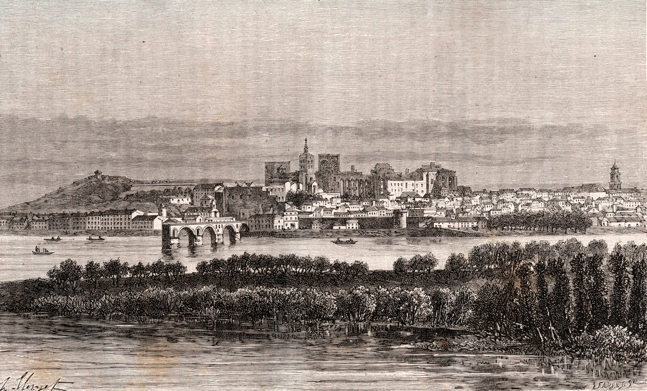 Avignon i Vaucluse - gravering i "La France illustrée: geografi, historie, statistisk administrasjon" av V.A. Malt-Brown. 1884 av French School