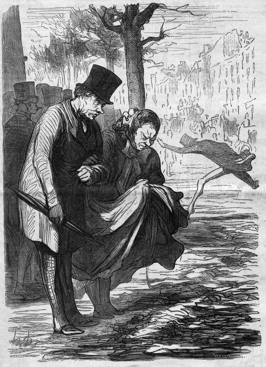 Forferdelig asfalt!. Tegneserie av Honore Daumier (1808-1879). Gravering i "" The Illustrated World"" nr. 277 av 2. august av French School