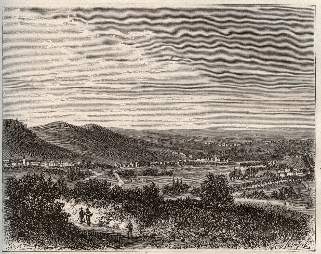 Ay et la montagne de Reims - avdeling av Marne - gravering i "La France illustree: geografi, historie, statistisk administrasjon" av V.A. Malt-brun. 1884 av French School