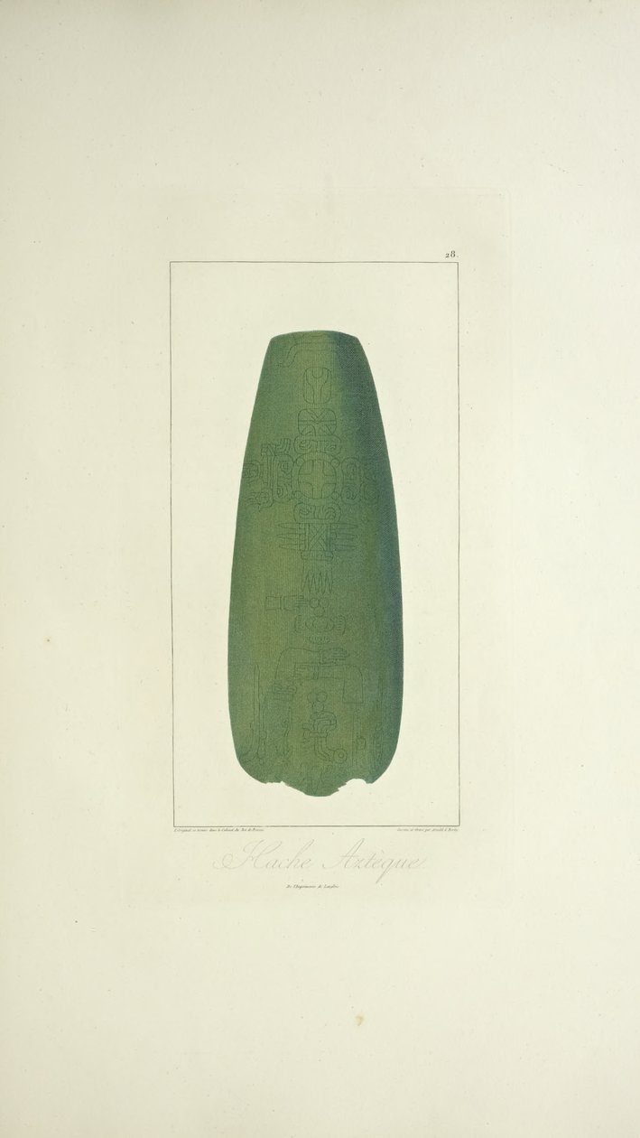 Aztec Axe, illustrasjon fra 'Views of the Cordilleras and Monuments of the Native Peoples of America' av Alexander von Humboldt og Aime Bonpland av French School