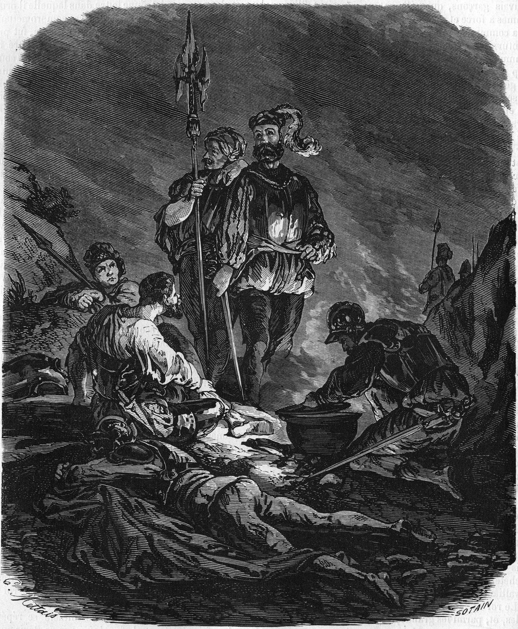 Bad boys, looters during the wars of the 16th century. In “” Histoire Populaire de la France””, sd. circa 1885. Engraving. av French School