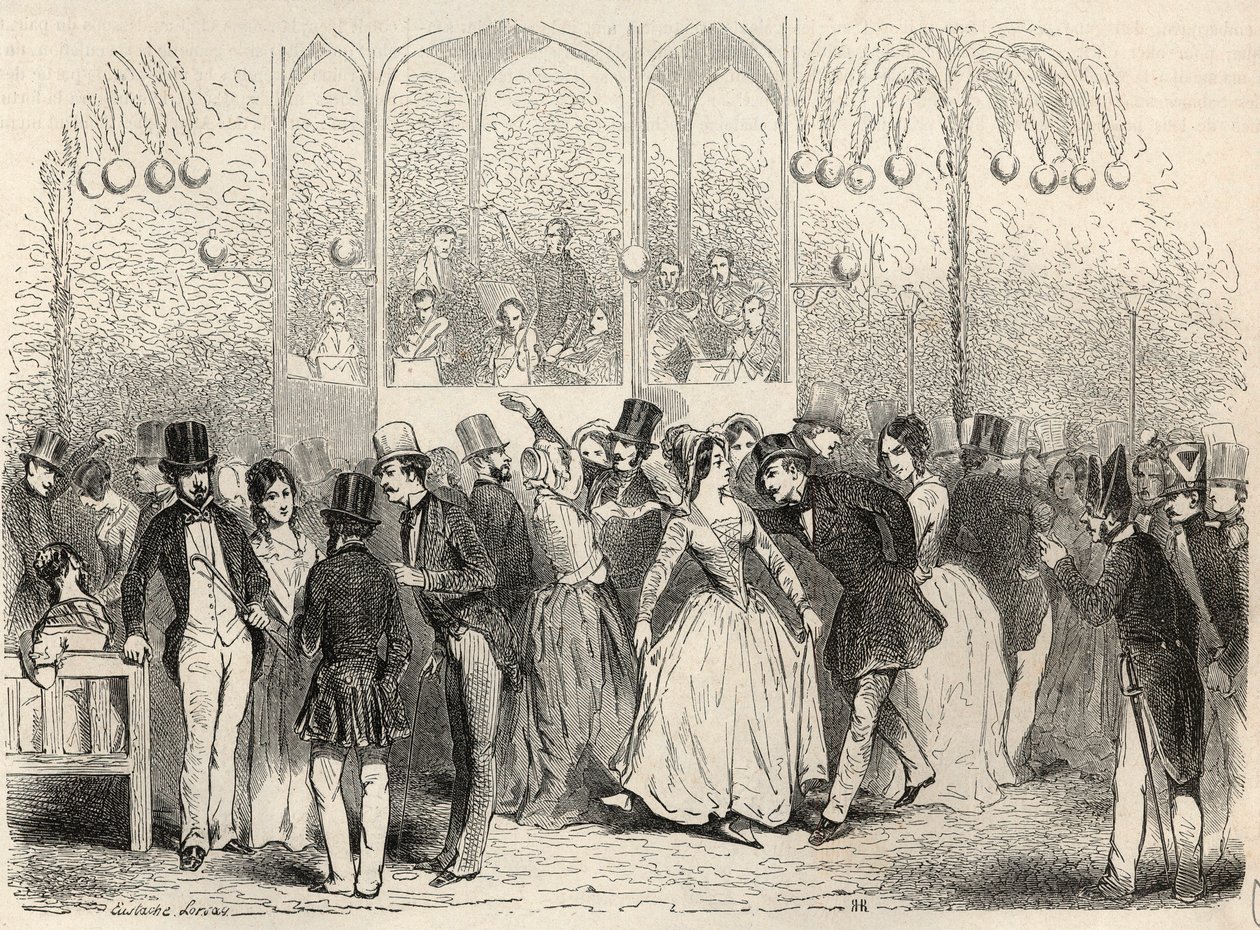 Bal Mabille (dans- og fornøyelsesetablissement, avenue Montaigne, Paris) Gravering i "Tableau-de-Paris" av Edmond Texier 1852 av French School