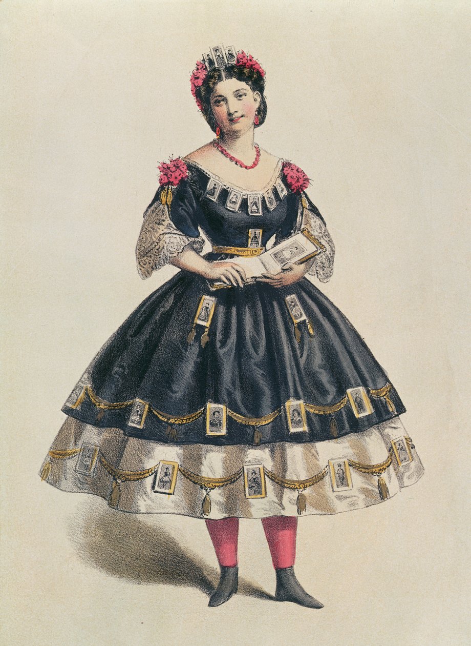 Ballkjole dekorert med fotografiske cartes de visite, ca. 1860 av French School